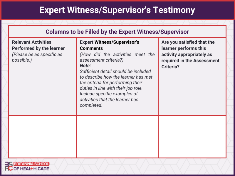 Expert Witness/Supervisor's Testimony
