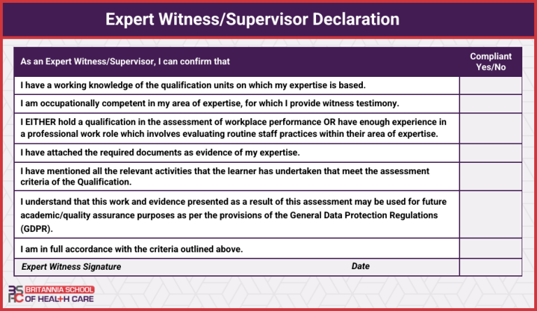 Expert Witness/Supervisor Declaration